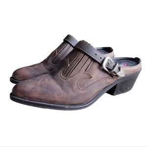 Dingo Western Mules Distressed Leather Buckle Brown Women's 6